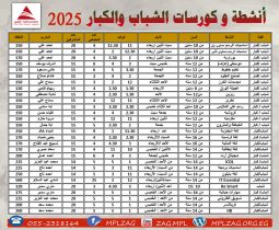 جدول انشطة الشباب و الكبار لصيف 2025